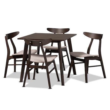 Baxton Studio Britte Beige Upholstered Dark Oak Wood 5-Piece Dining Set 161-10465-10464